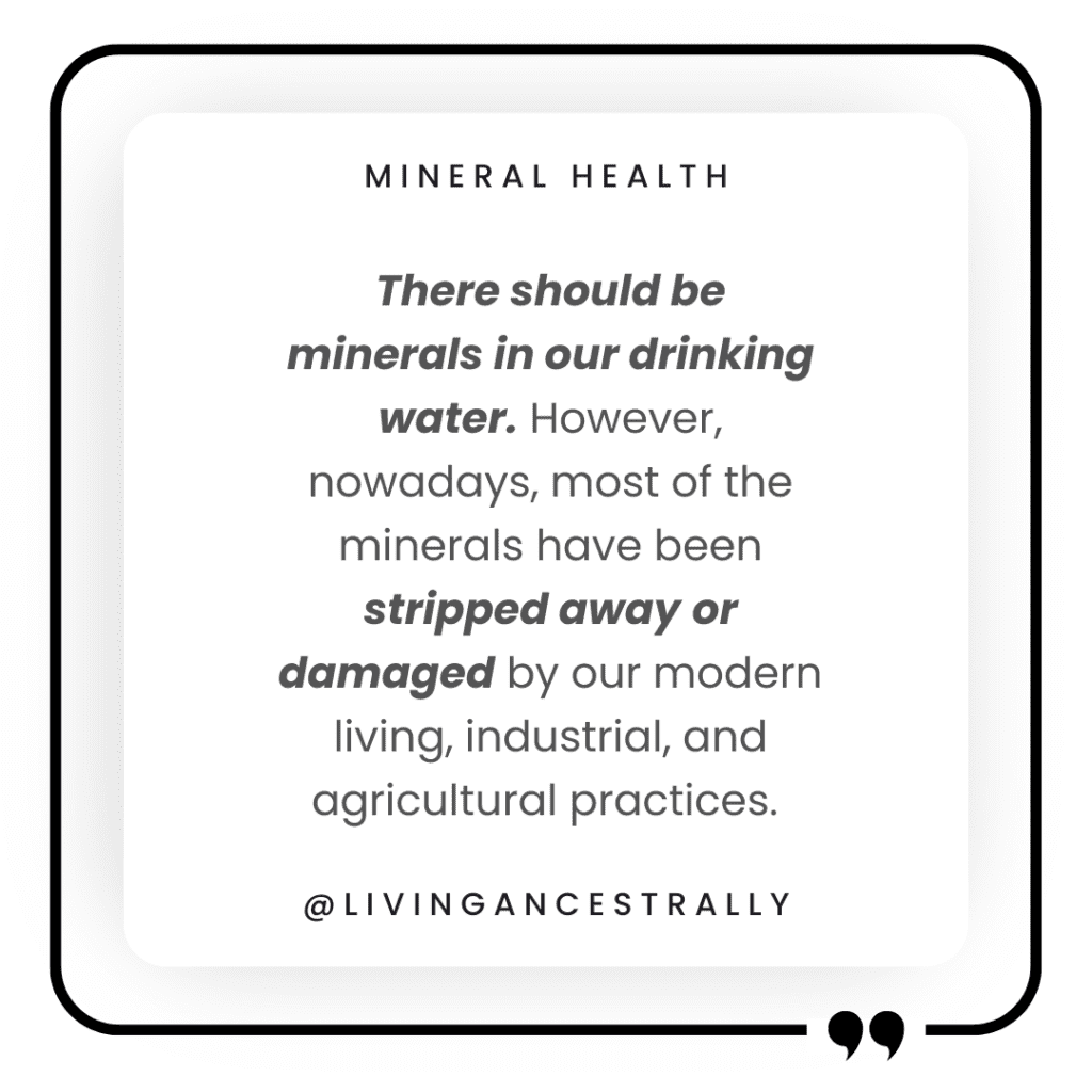 This image is a quote box that explains that there should be minerals in our drinking water.