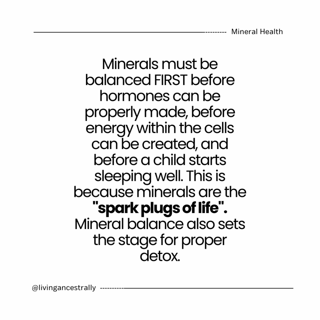 Quote explaining that minerals balance sets the stage for proper detox